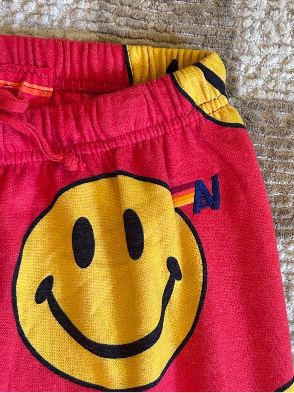 Aviator Nation Red Smiley Repeat Joggers Sweatpants Lounge - NWOT - Small - Picture 3 of 5
